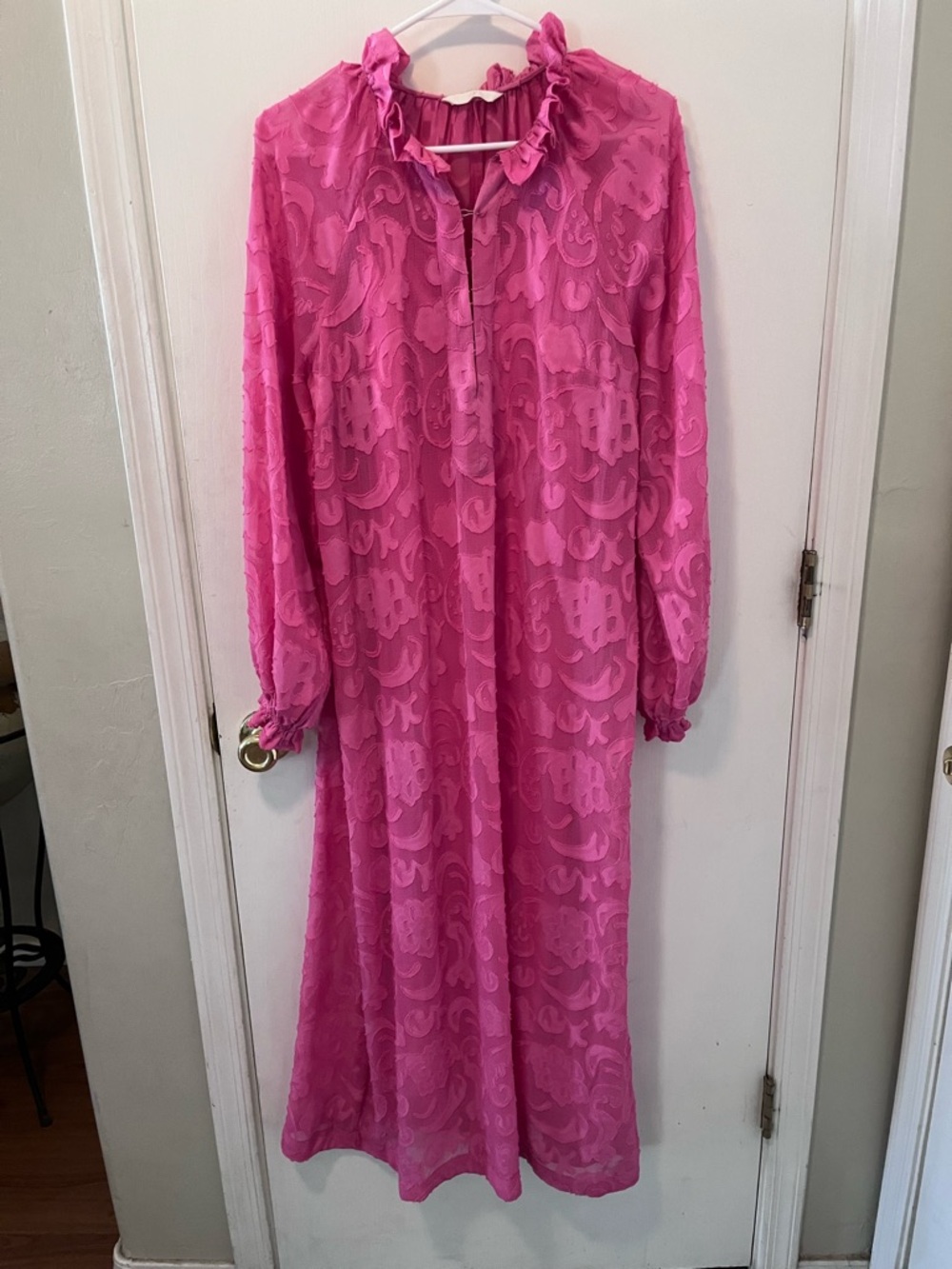 H&M Hot Pink Maxi Dress with Ruffle Neck
